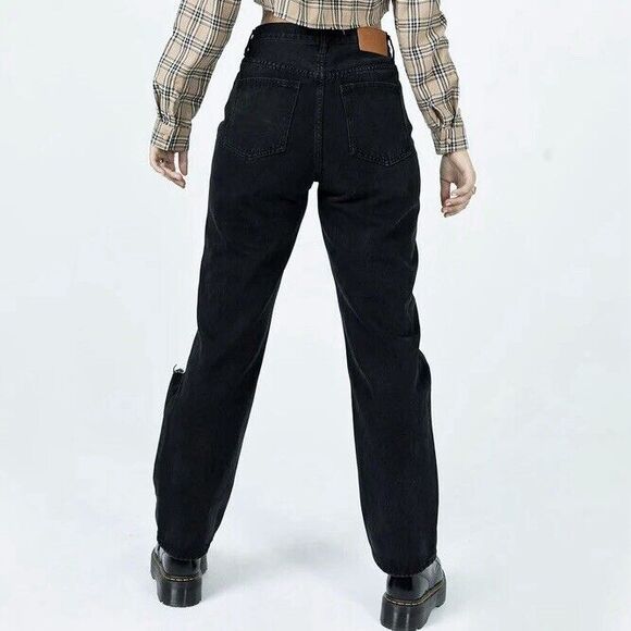 Princess Polly Asymmetric Crossover Waist Straight Leg Jeans Size 6 Black Loose - Picture 5 of 16